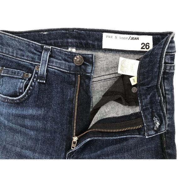 Rag & Bone High Rise Skinny Jeans Dark Wash Distressed Side Stripe Size 26 - Picture 6 of 10